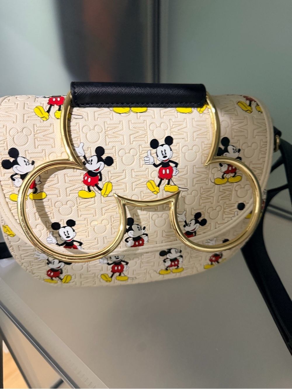 Loungefly Cream Mickey Mouse Gold Accent Crossbody Bag